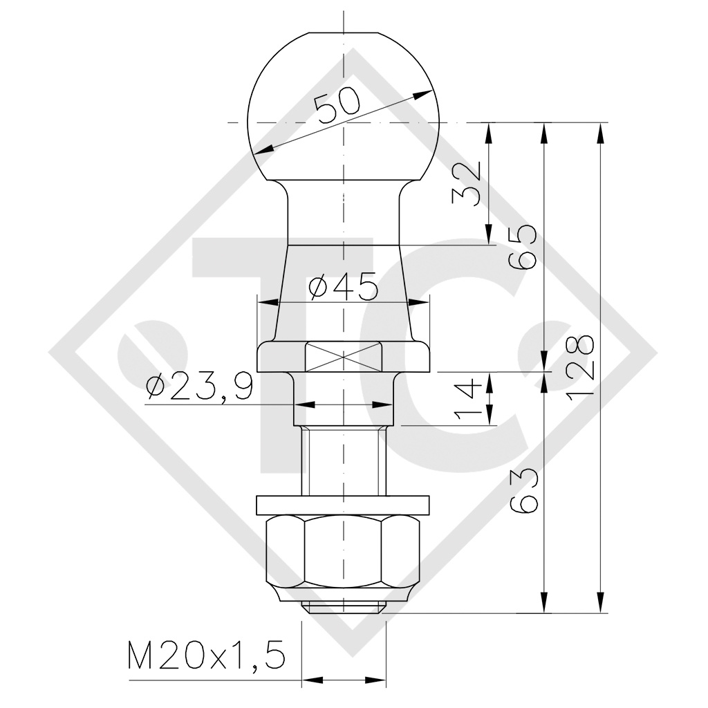 Boules d'attelage pour tête d'attelage KUB 50-ALBE-2.0T