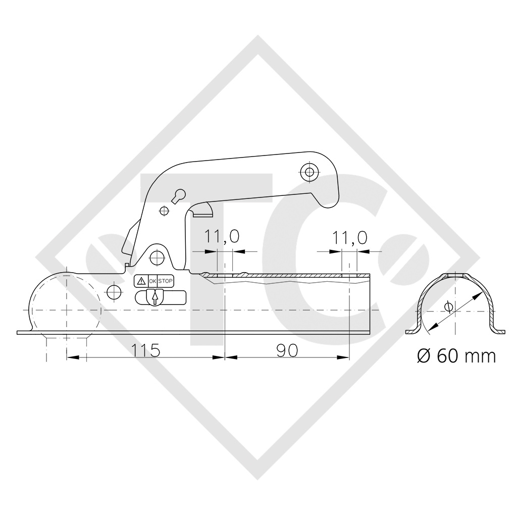 Coupling head WW 8-B for unbraked trailers