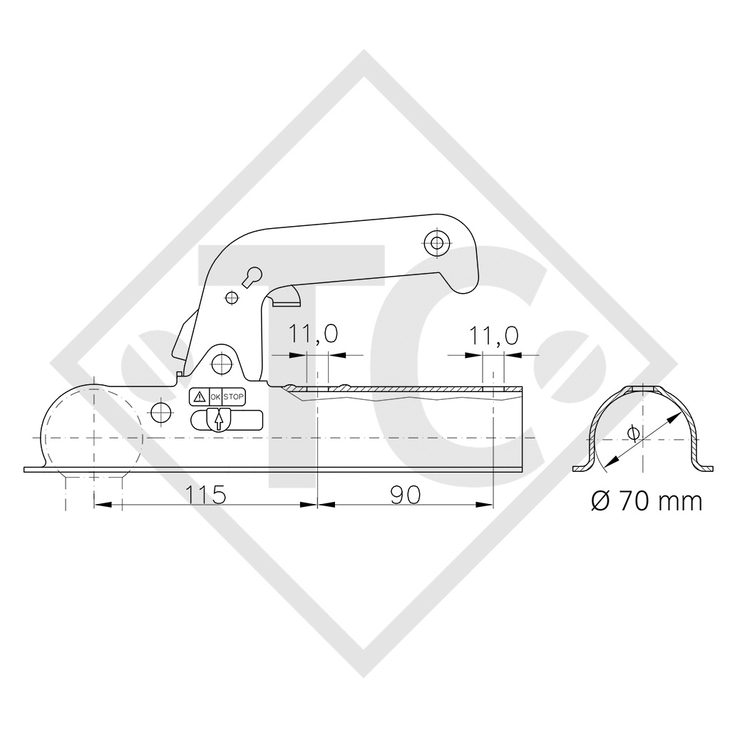 Coupling head WW 8-C with holder for unbraked trailers