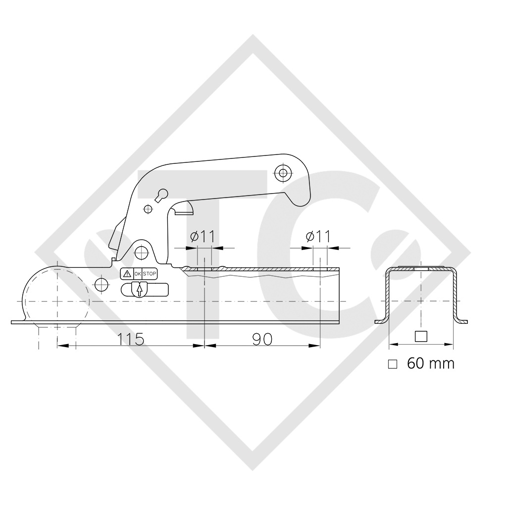 Coupling head WW 8-G for unbraked trailers