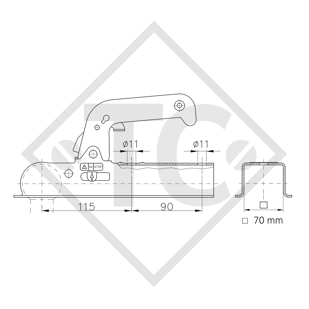 Coupling head WW 8-H for unbraked trailers