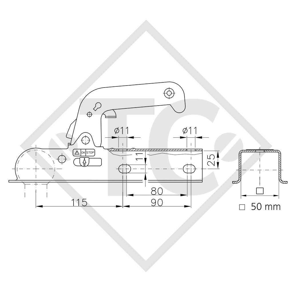 Coupling head WW 8-E for unbraked trailers