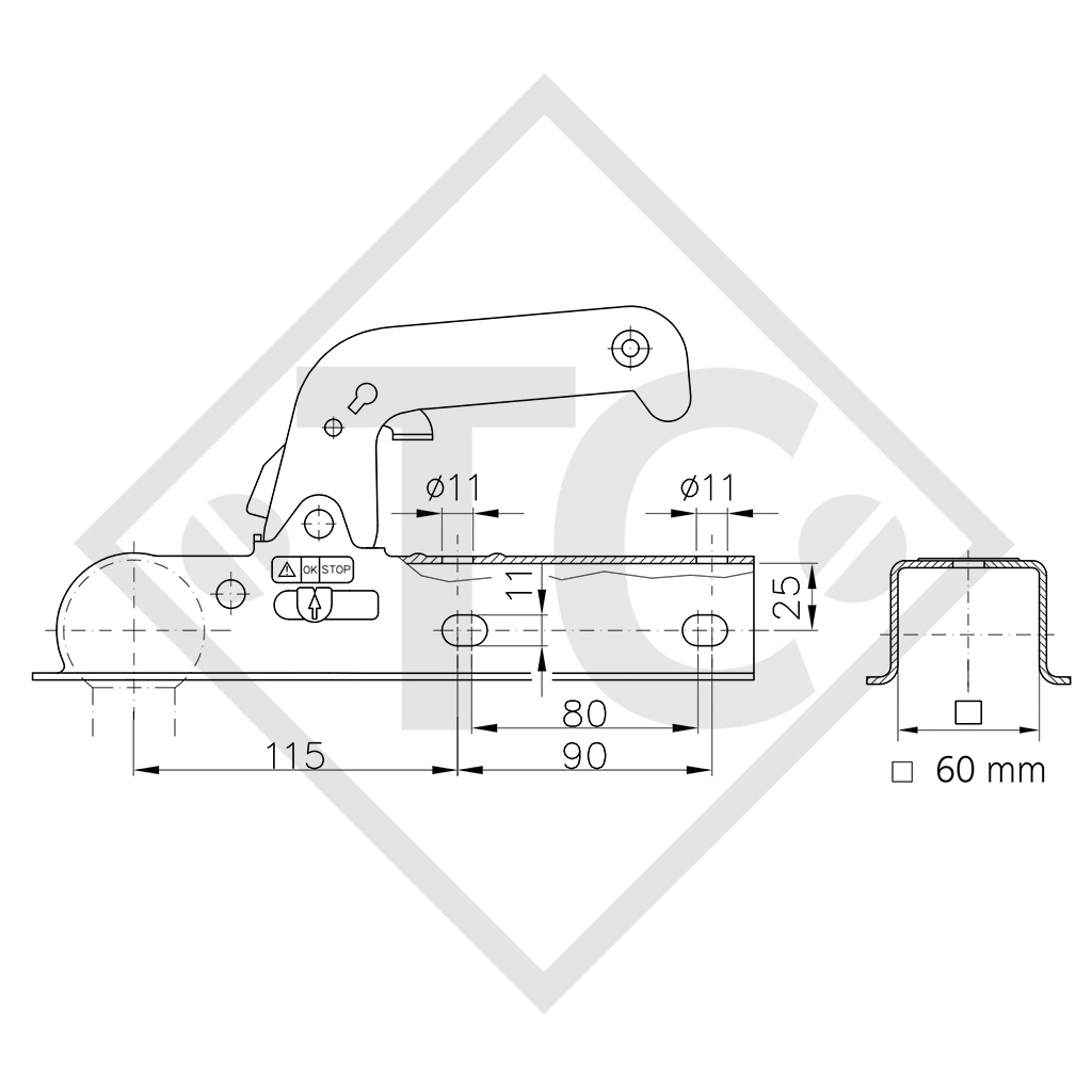 Coupling head WW 8-G for unbraked trailers