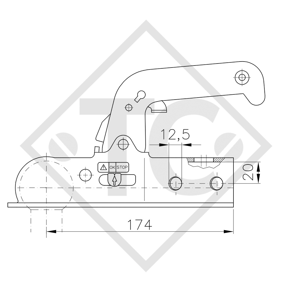 Coupling head WW 8-Y with holder for unbraked trailers