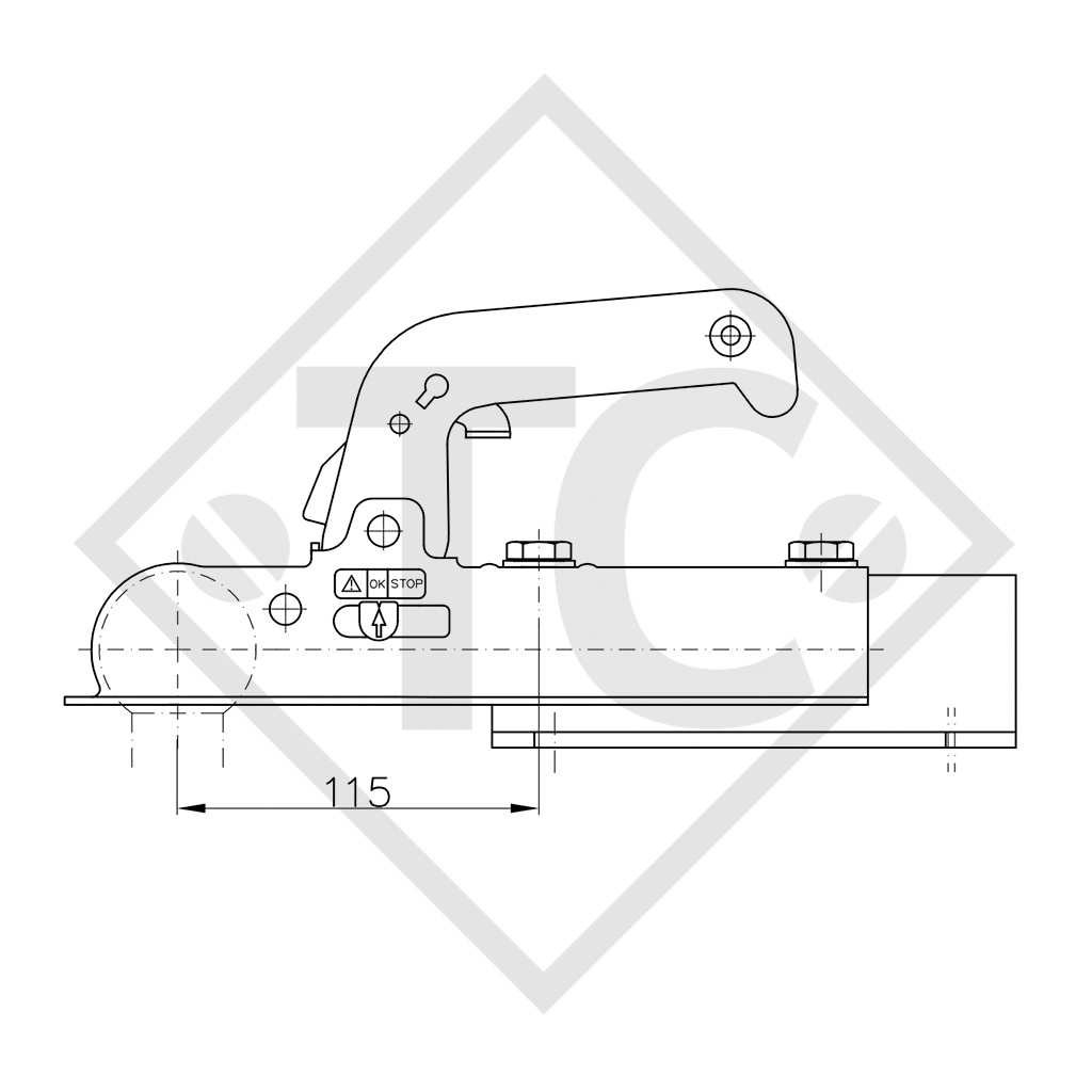 Cabezal WW 8-G con adaptador V para remolques sin freno