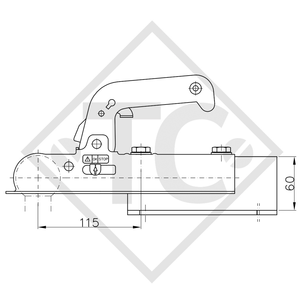 Kugelkupplung WW 150-VF mit V-Adapter für ungebremste Anhänger