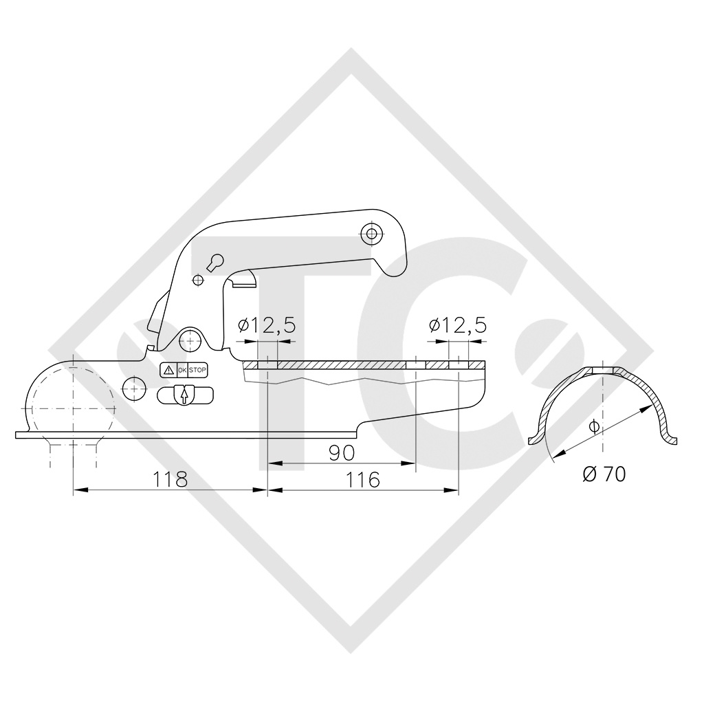 Coupling head WW 150-RG for unbraked trailers