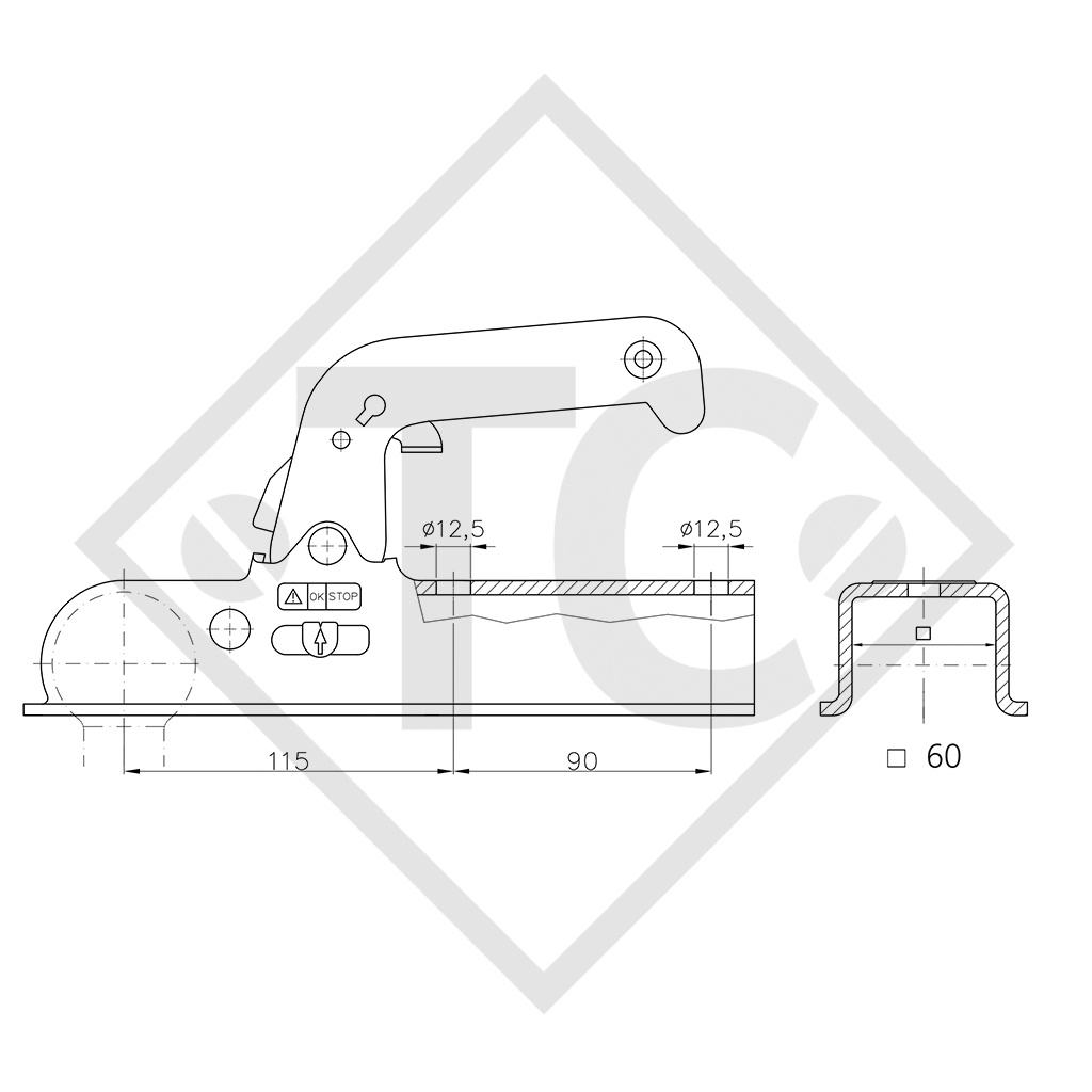 Giunto a sfera WW 150-VF con supporto per rimorchi non frenati