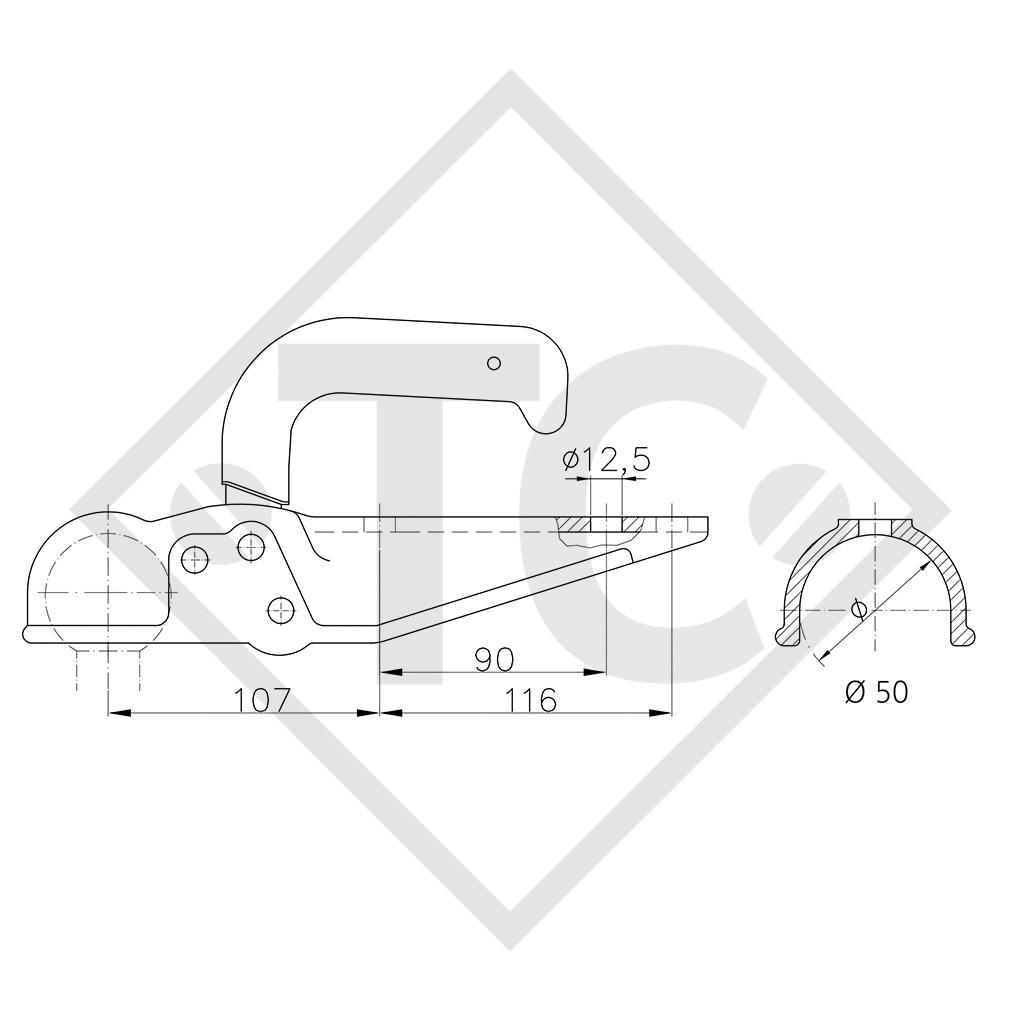 Coupling head WW 20-F4 for unbraked trailers