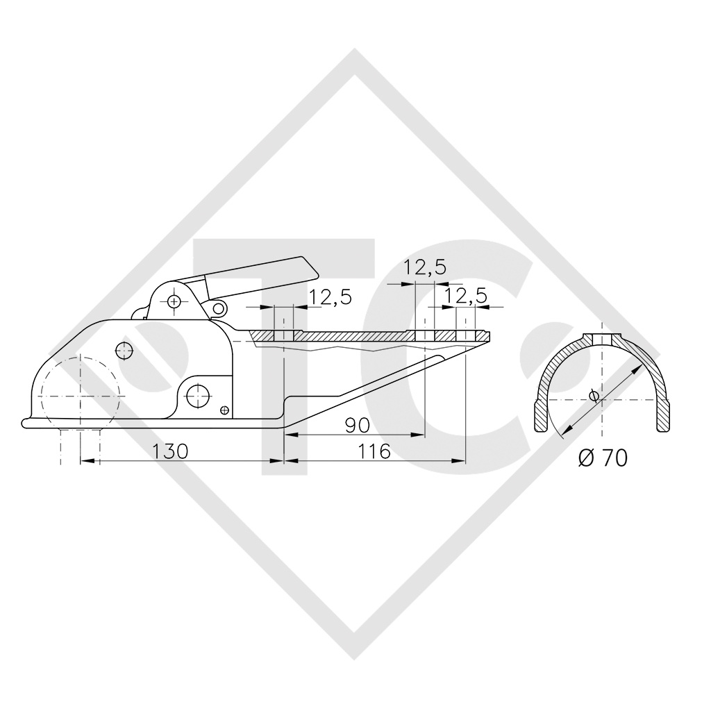 Coupling head WW 200-C7-H for unbraked trailers