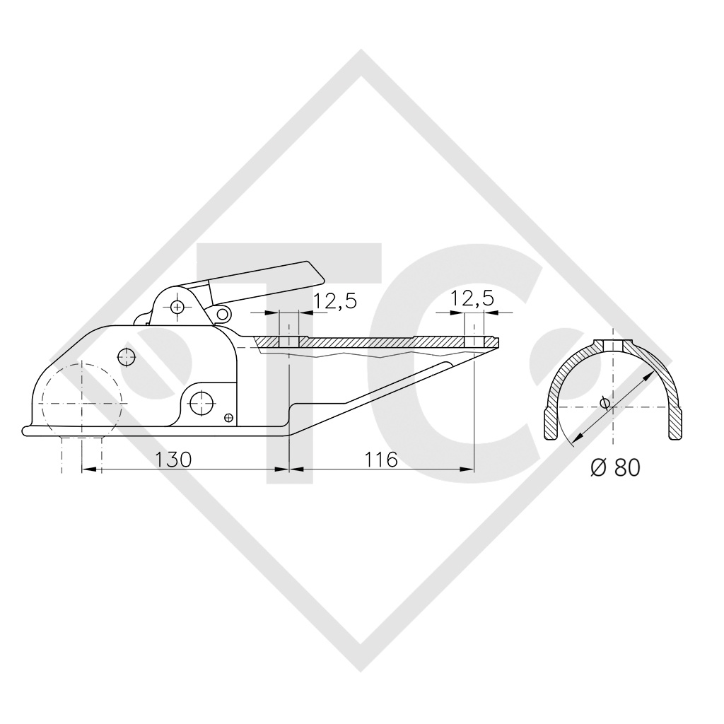 Coupling head WW 200-C4-H for unbraked trailers