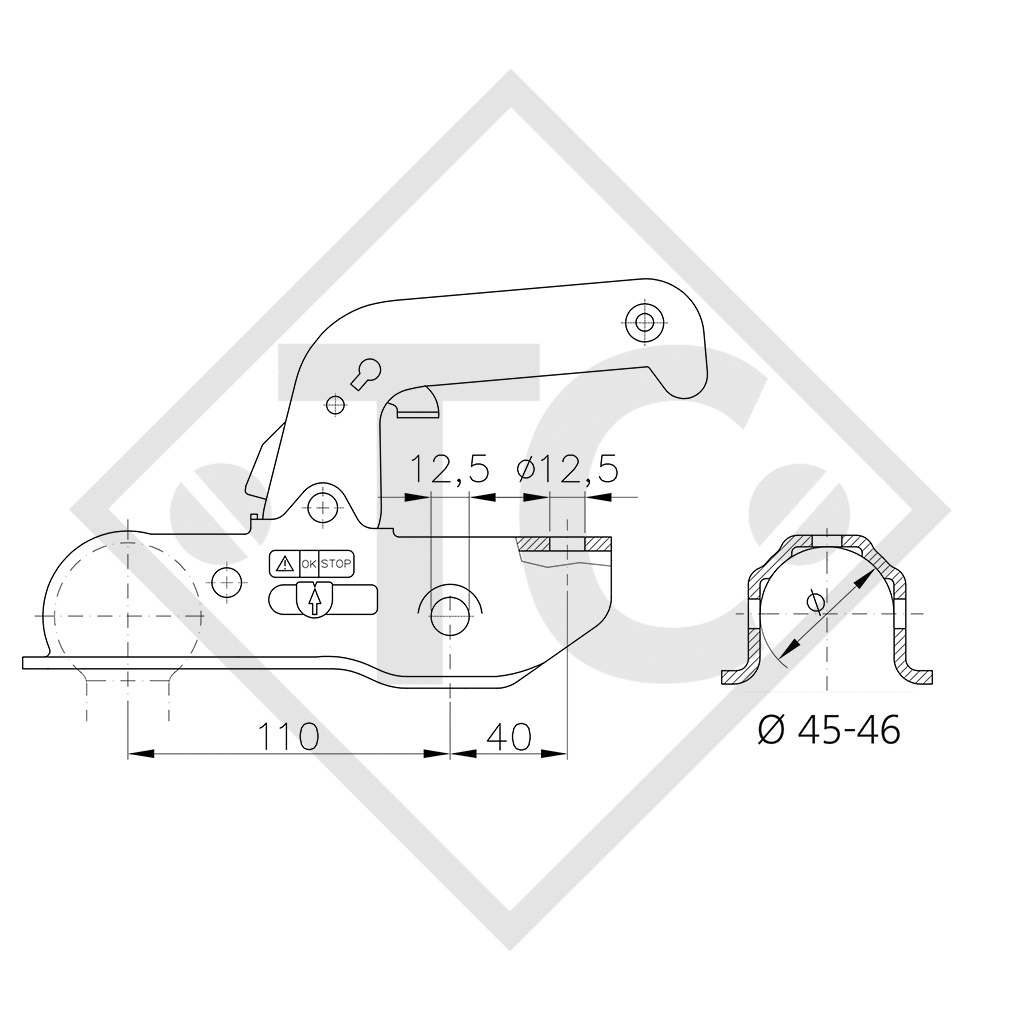 Coupling head WW 220 R-A for braked trailers