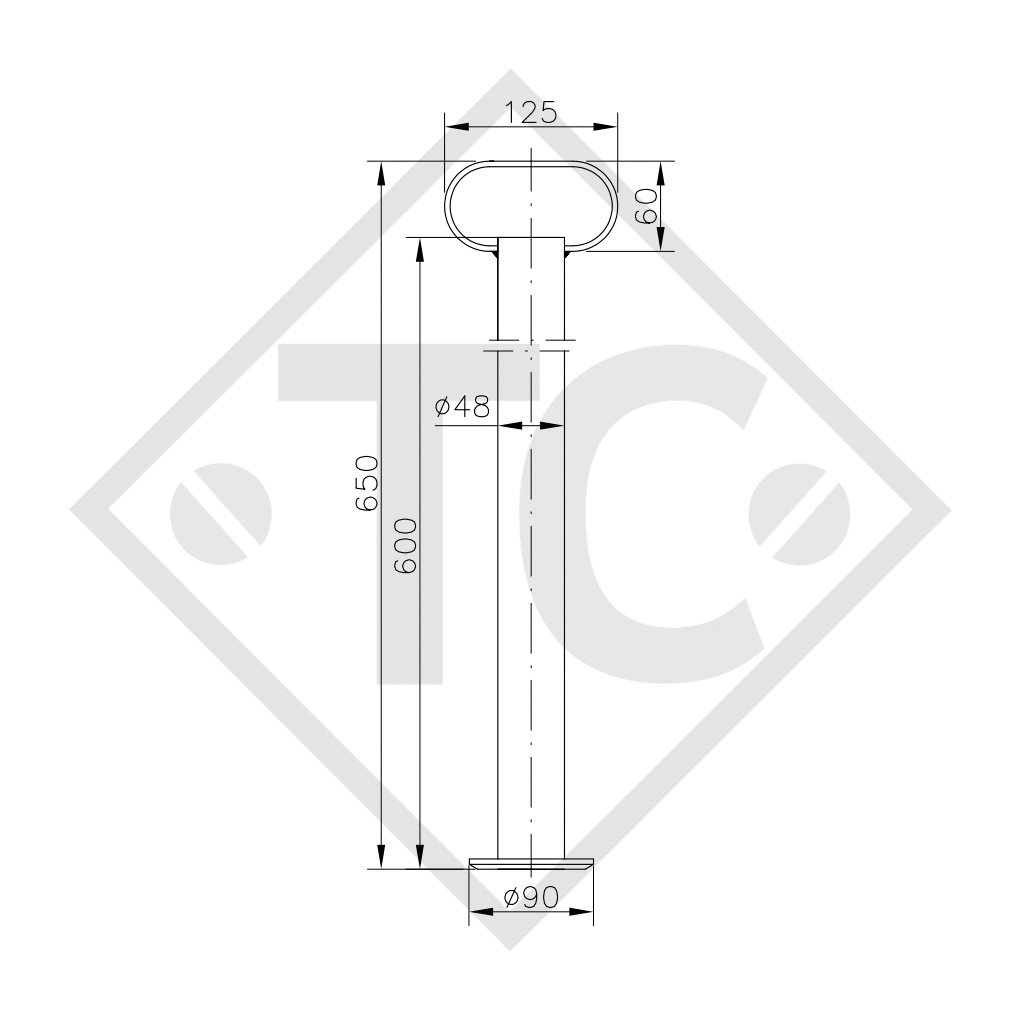 Rigid steady leg 48mm round, RSR 48-600, suitable for all trailer types