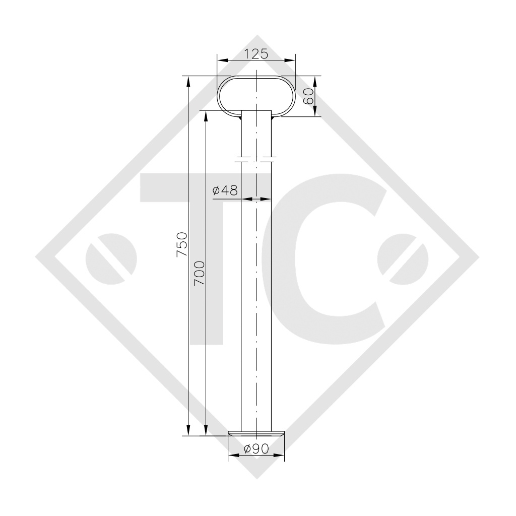 Piedini di stazionamento rigido 48mm tondo, RSR 480-700, idonei a tutti i tipi di rimorchio