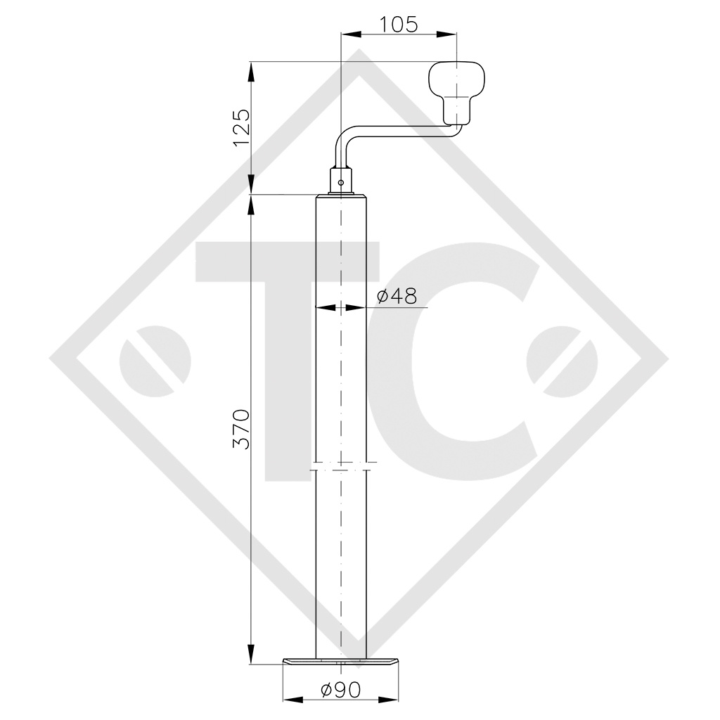 Steady leg 48mm round, ST 48-90, suitable for all trailer types