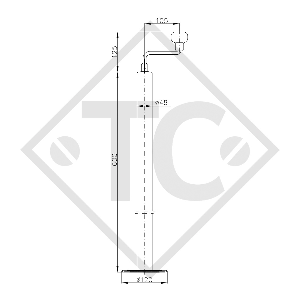 Steady leg 48mm round, ST 48-120, suitable for all trailer types