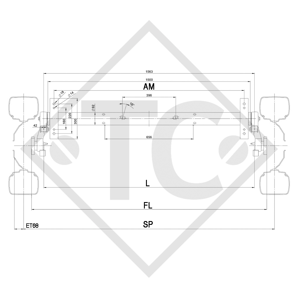 Essieu sans freins FIAT DUCATO LAIKA CREOS 3010 2100kg freiné type d'essieu DB 2100, 45.37.000.018