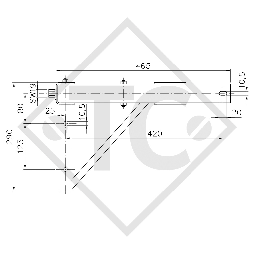 Extendable corner steady ADS 480 for front right and rear left, suitable for all trailer types