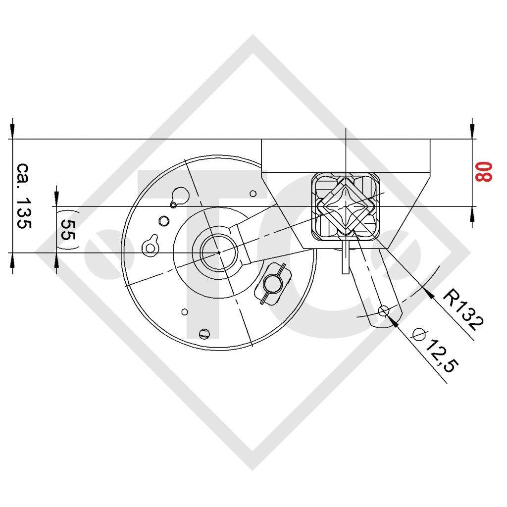 Braked axle SWING 1350kg axle type CB 1355, 46.24.379.494, HUMBAUR