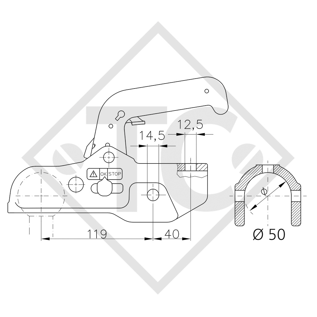 Coupling head WW 350-RB for braked trailers