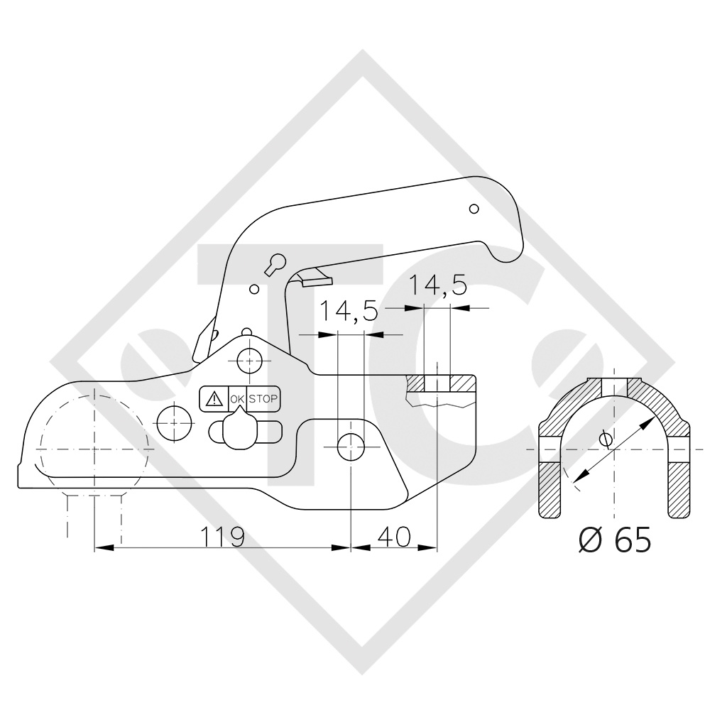 Coupling head WW 350-RD for braked trailers