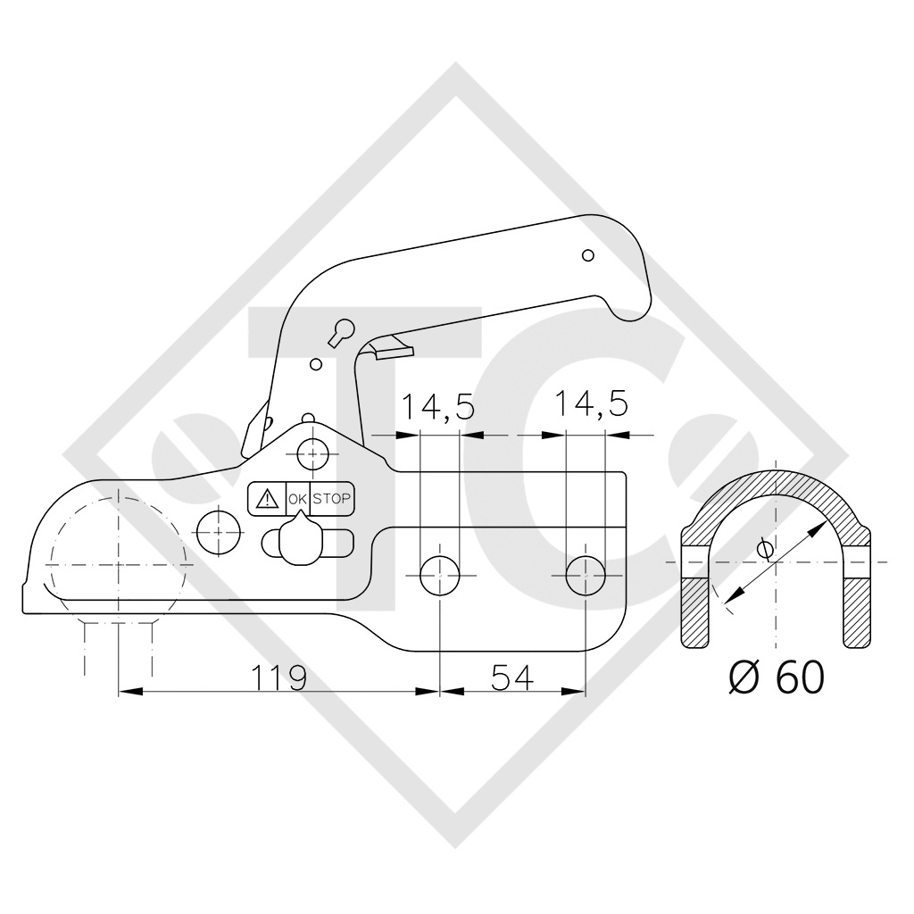 Coupling head WW 350-R CH for braked trailers