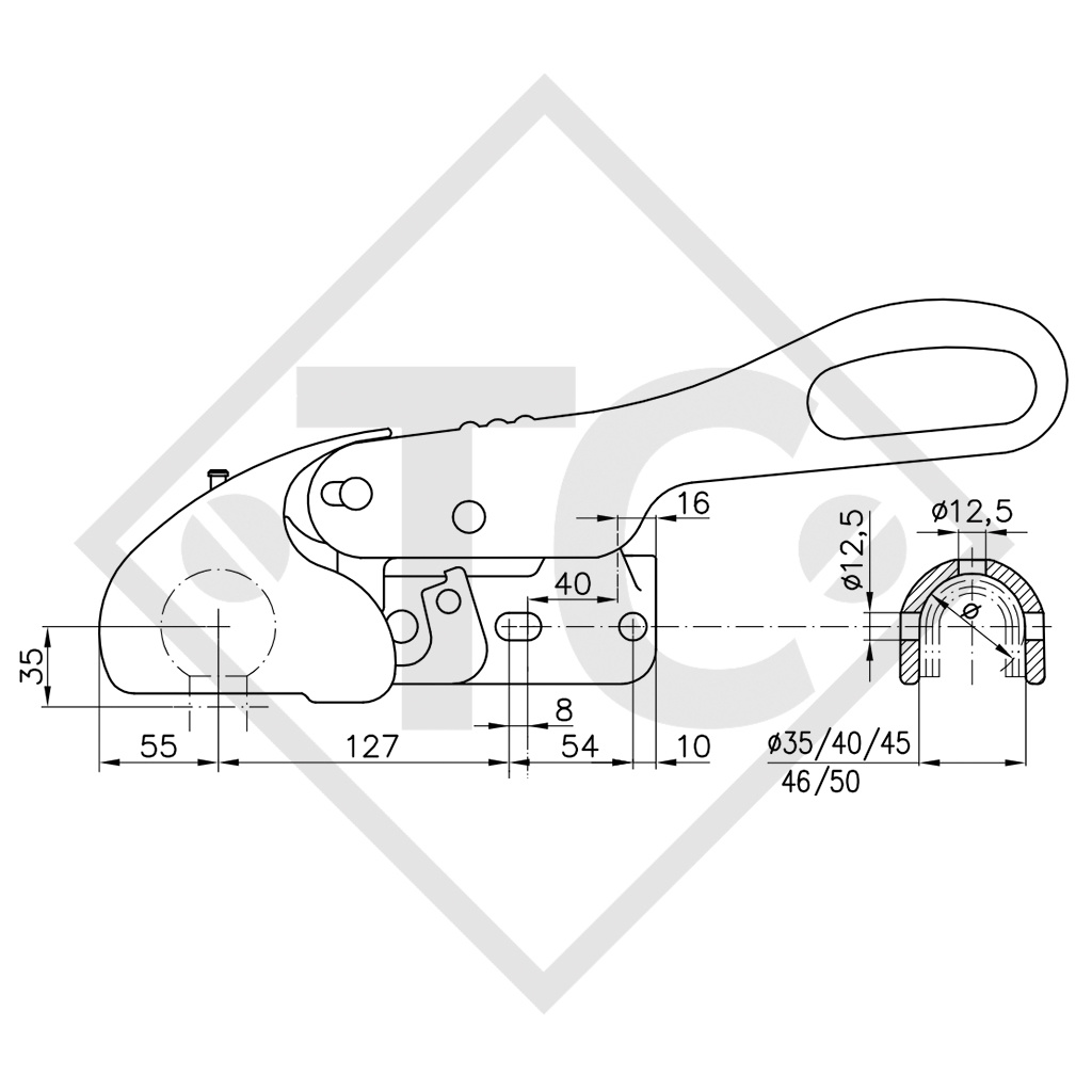 Coupling head WS 3000-D 50 with anti-sway damping for braked trailers