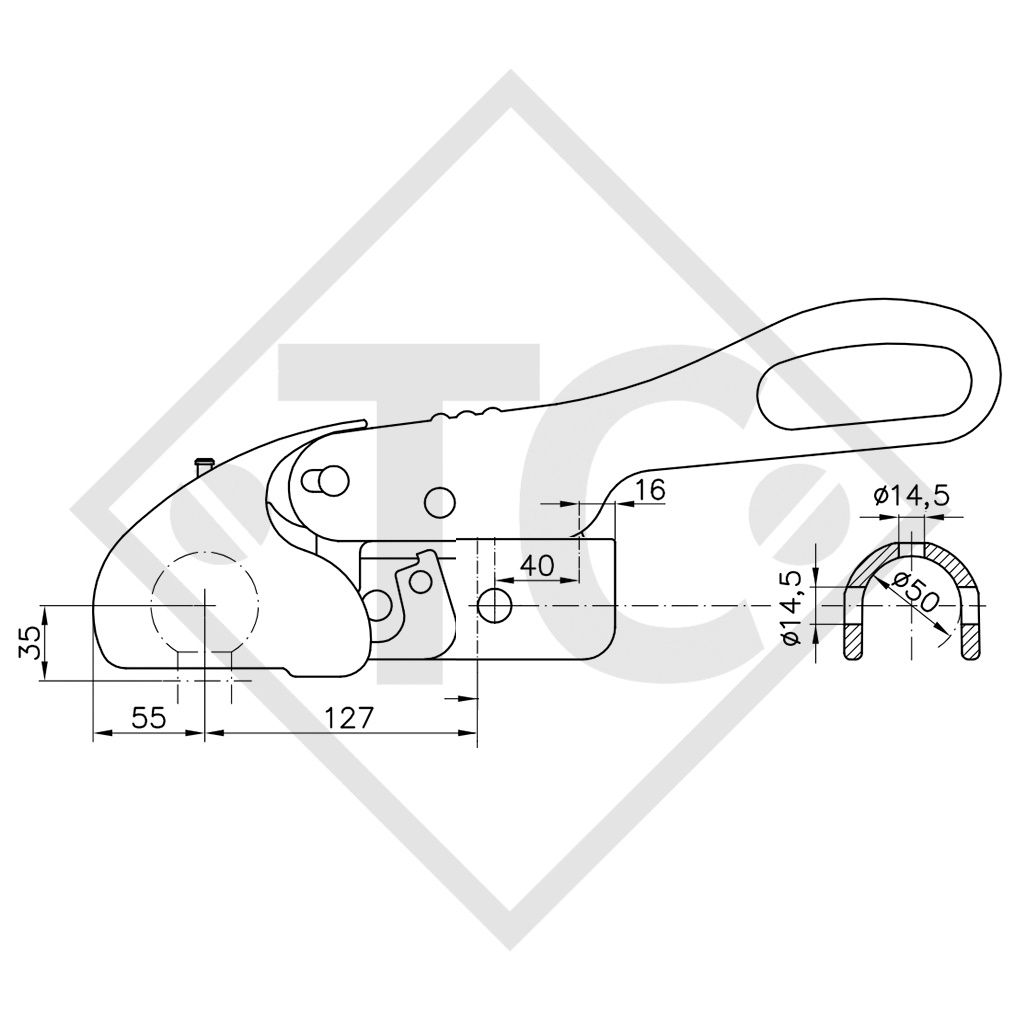 Coupling head WS 3000-D 50 with anti-sway damping for braked trailers