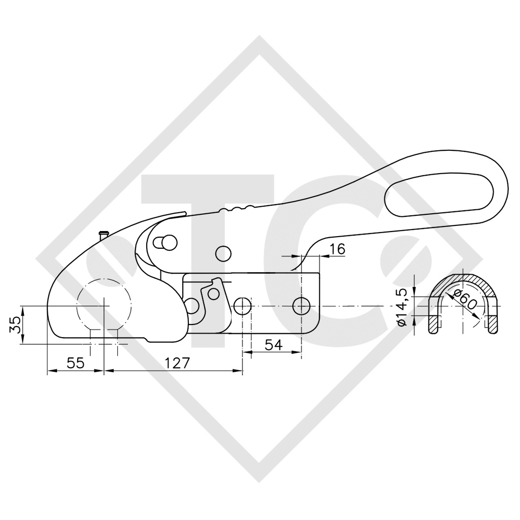 Giunto a sfera WS 3500-D 60 con antisbandamento per rimorchi frenati