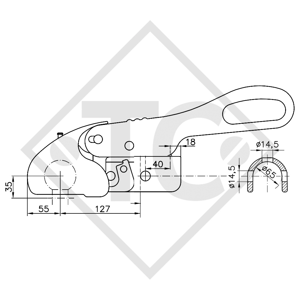 Giunto a sfera WS 3500-D 65 con antisbandamento per rimorchi frenati