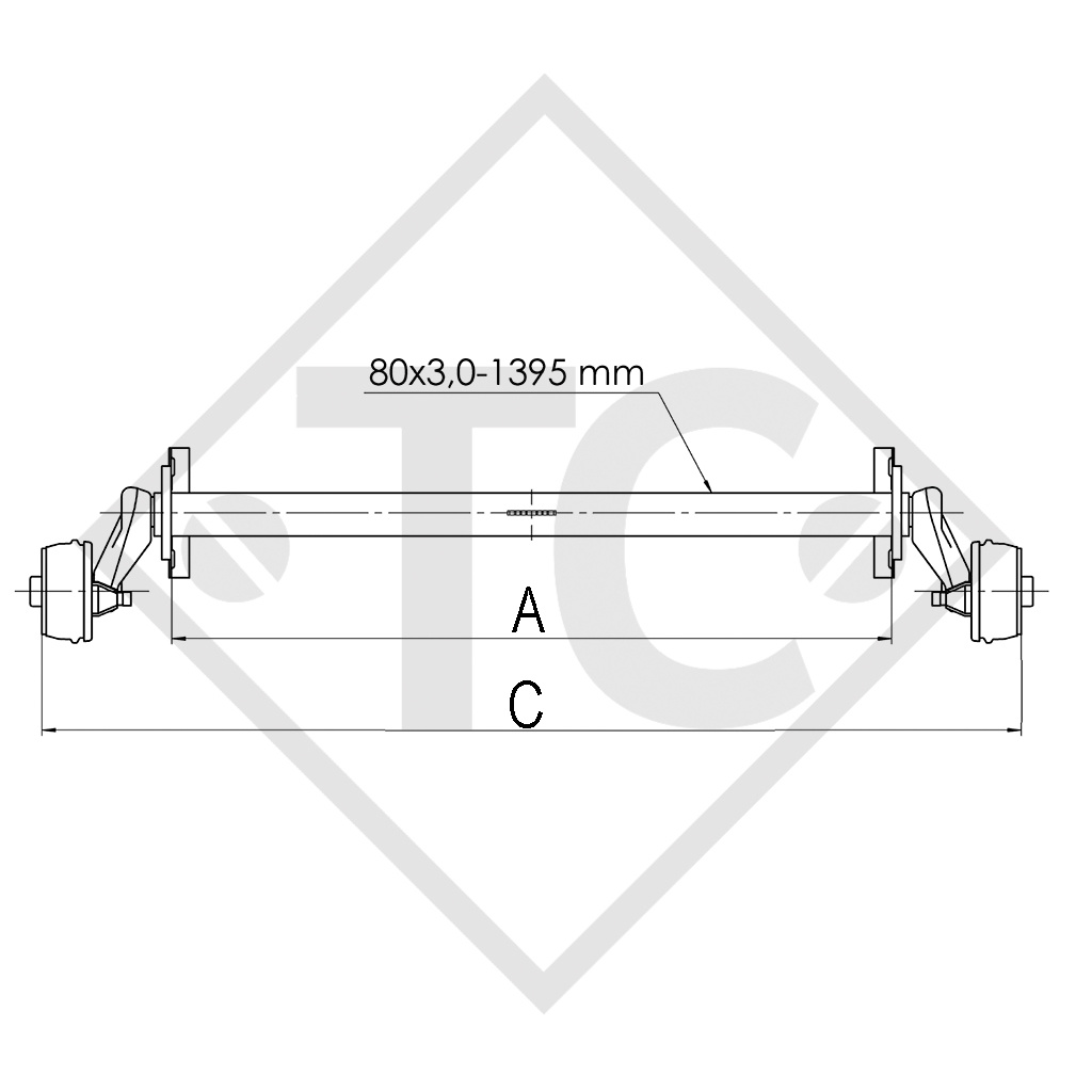 Braked axle 900kg EURO1 axle type B 850-5 - Chateau