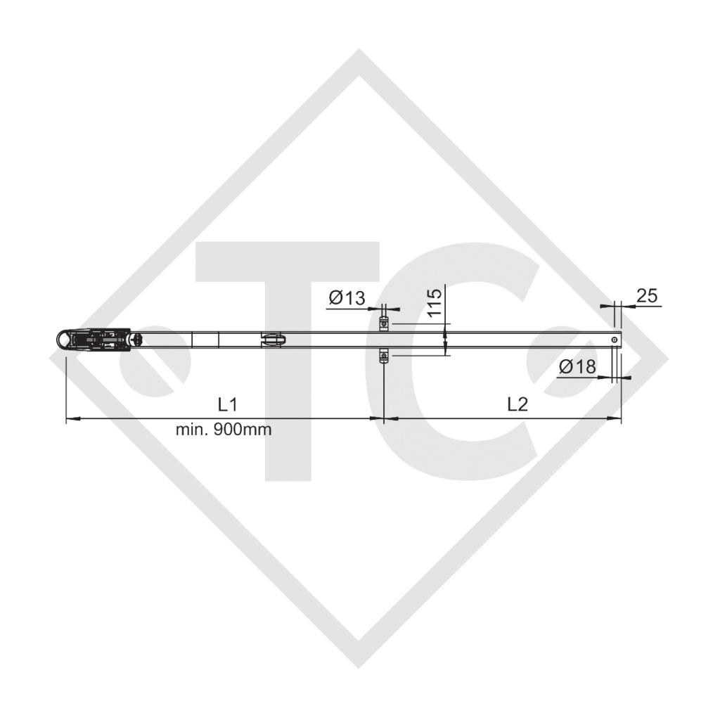 Drawbar type K4 vers. A1 square tube cranked up to 750kg