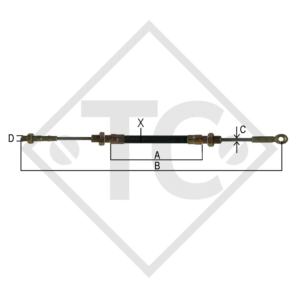 Bowden cable 561410 for overrun device with thread and eyelet