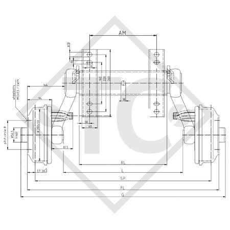 Essieu SWING 1500kg freiné type d'essieu CB 1505, 46.27.379.000