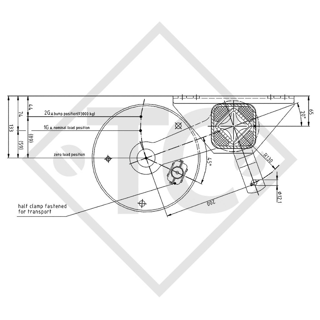 Achse gebremst SWING 1500kg Achstyp CB 1505, 46.27.379.000