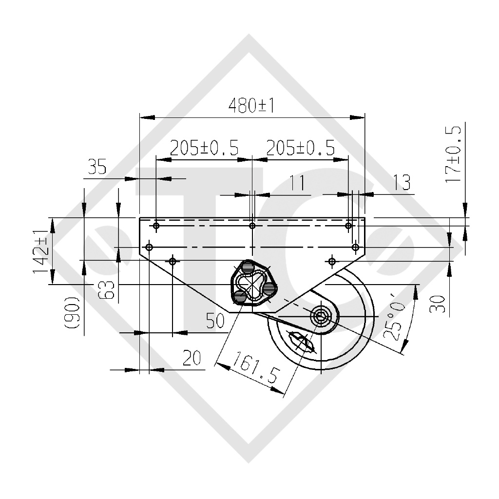 Braked axle 1300kg COMPACT axle type B 1200-5