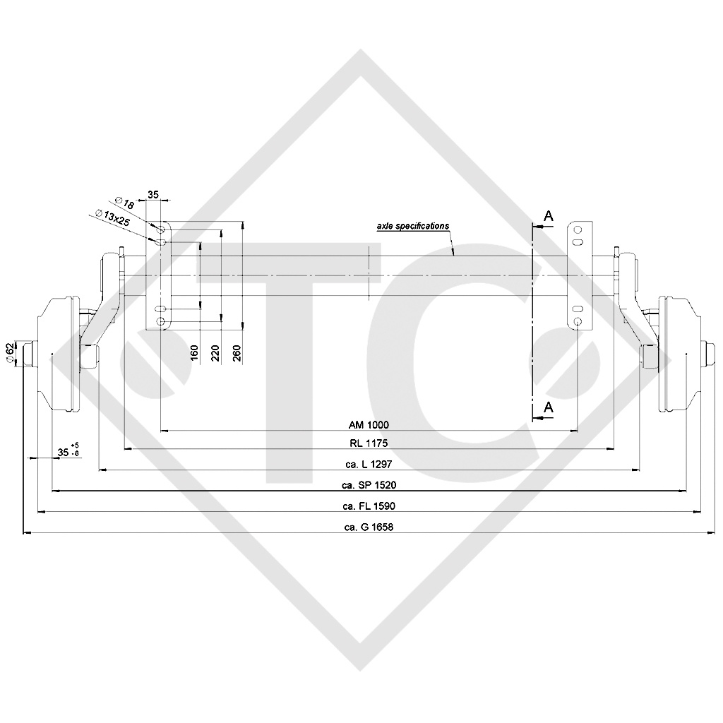 Eje con freno SWING 1800kg tipo de eje CB 1805, 46.32.368.521