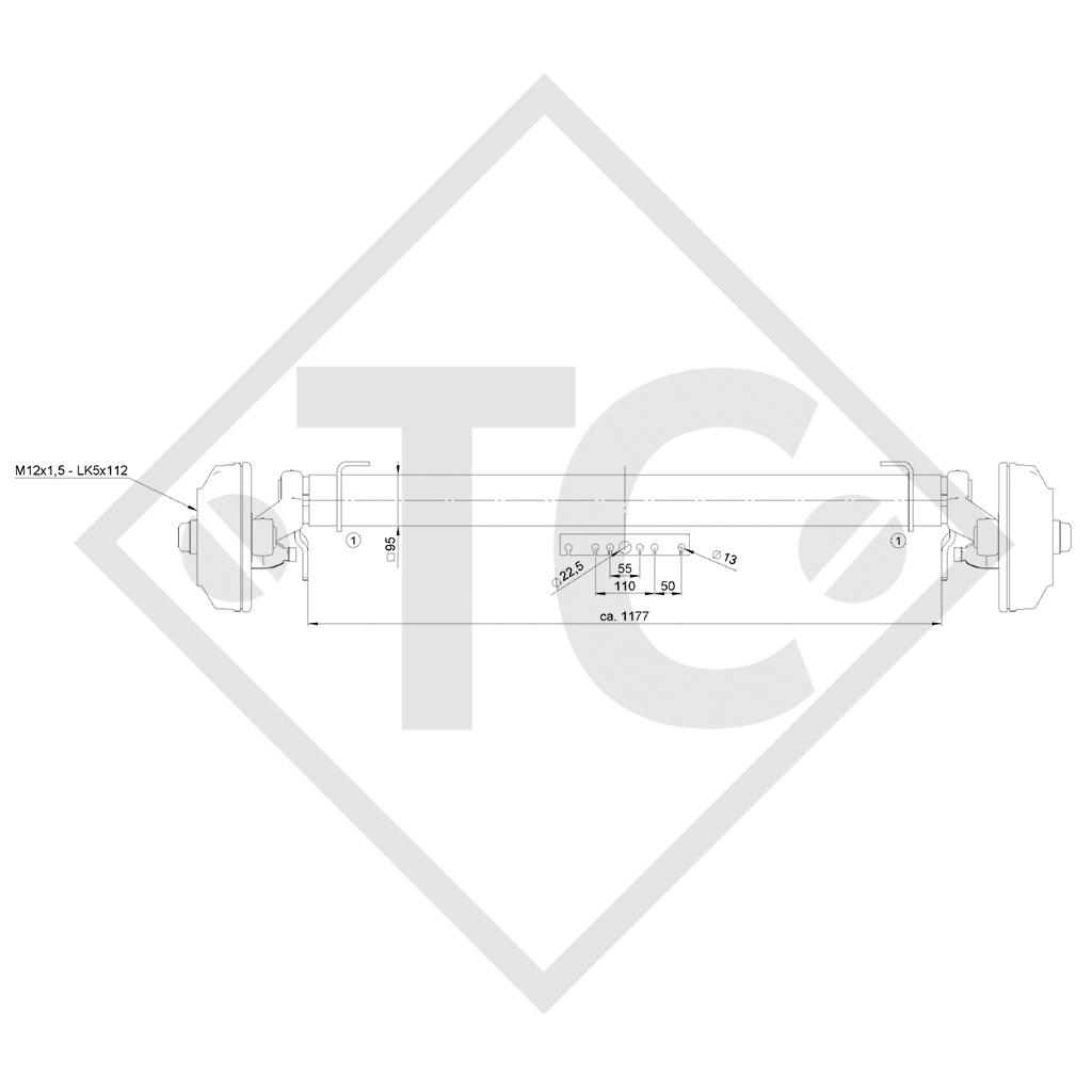 Braked axle SWING 1800kg axle type CB 1805, 46.32.368.521