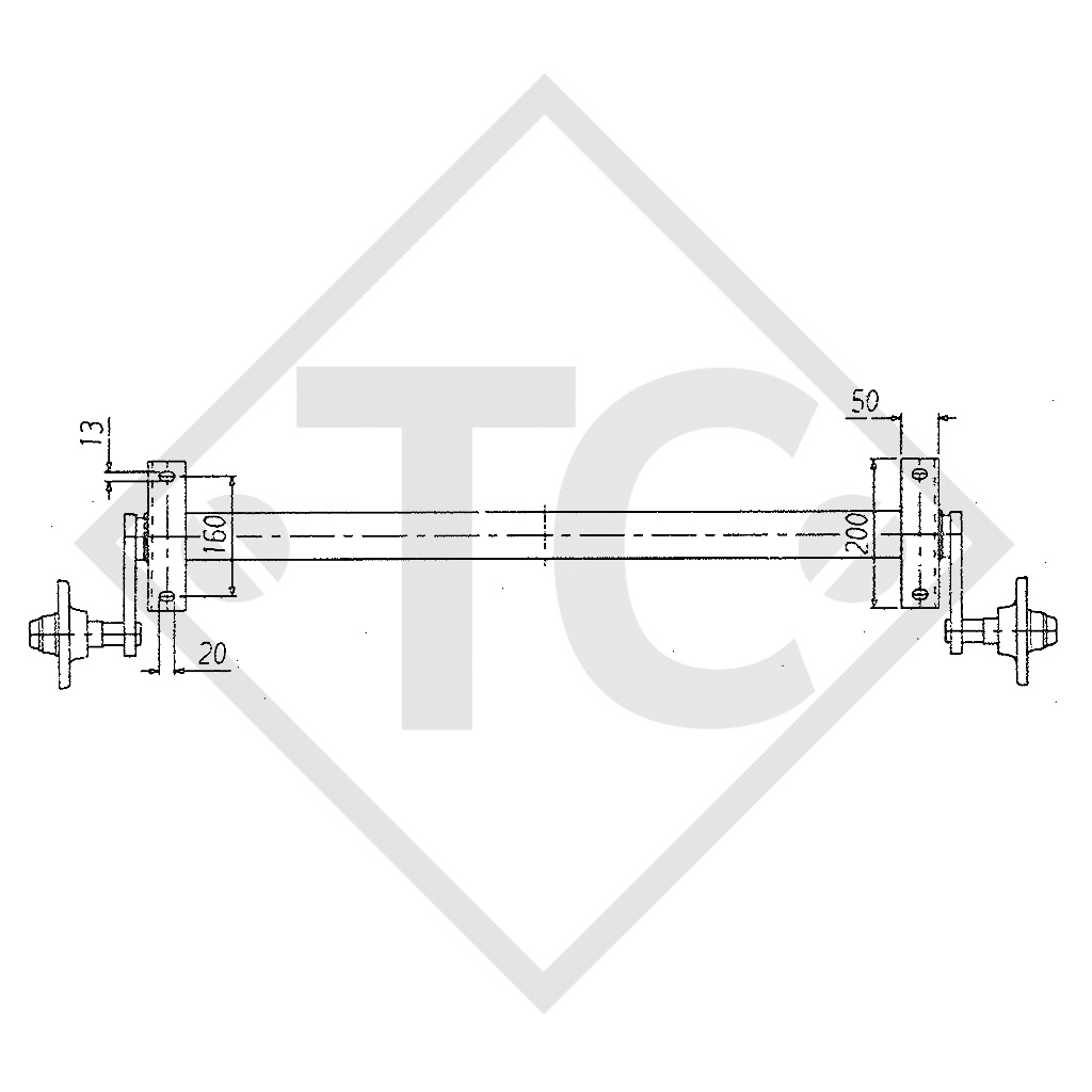 Essieu BASIC 500kg non freiné type d'essieu 400-5