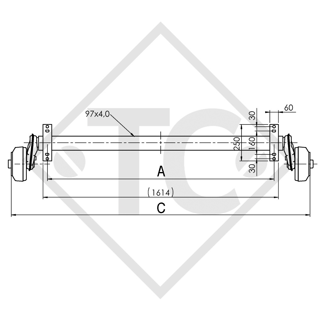 Achse gebremst 1500kg EURO COMACT Achstyp B 1600-3, wasserdicht