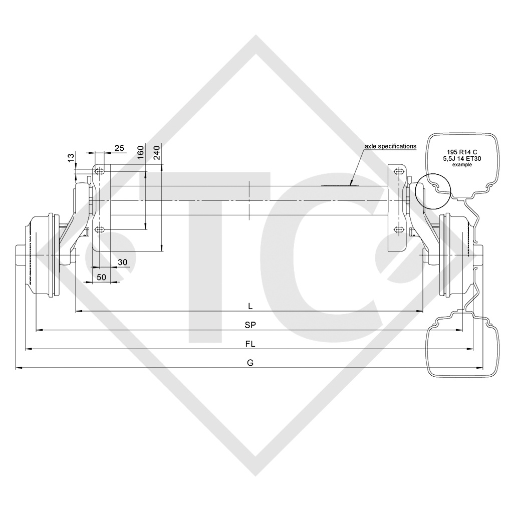 Assale frenato SWING 1500kg tipo di assale CB 1505, 46.27.379.266