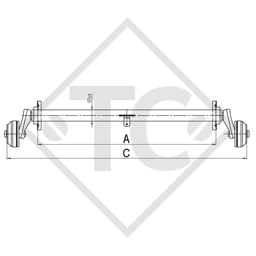 Assale frenato 1500kg EURO1 tipo di assale B 1600-3 Bailey Pegasus 514