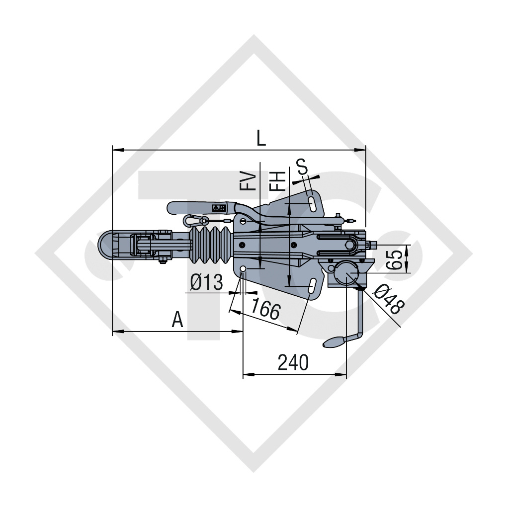 Overrun device V type ZAF 1.0-3, 540 to 1000kg, 48.20.581.025