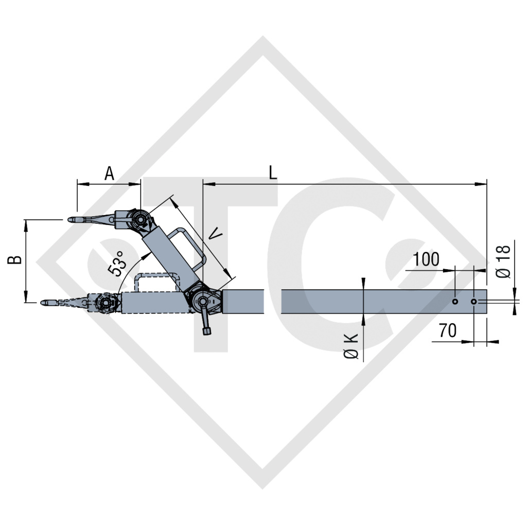 Timone tipo ZOV 1.2-1.1 B regolabile in altezza con profilo asta fino a 1200kg, 47.23.403.010