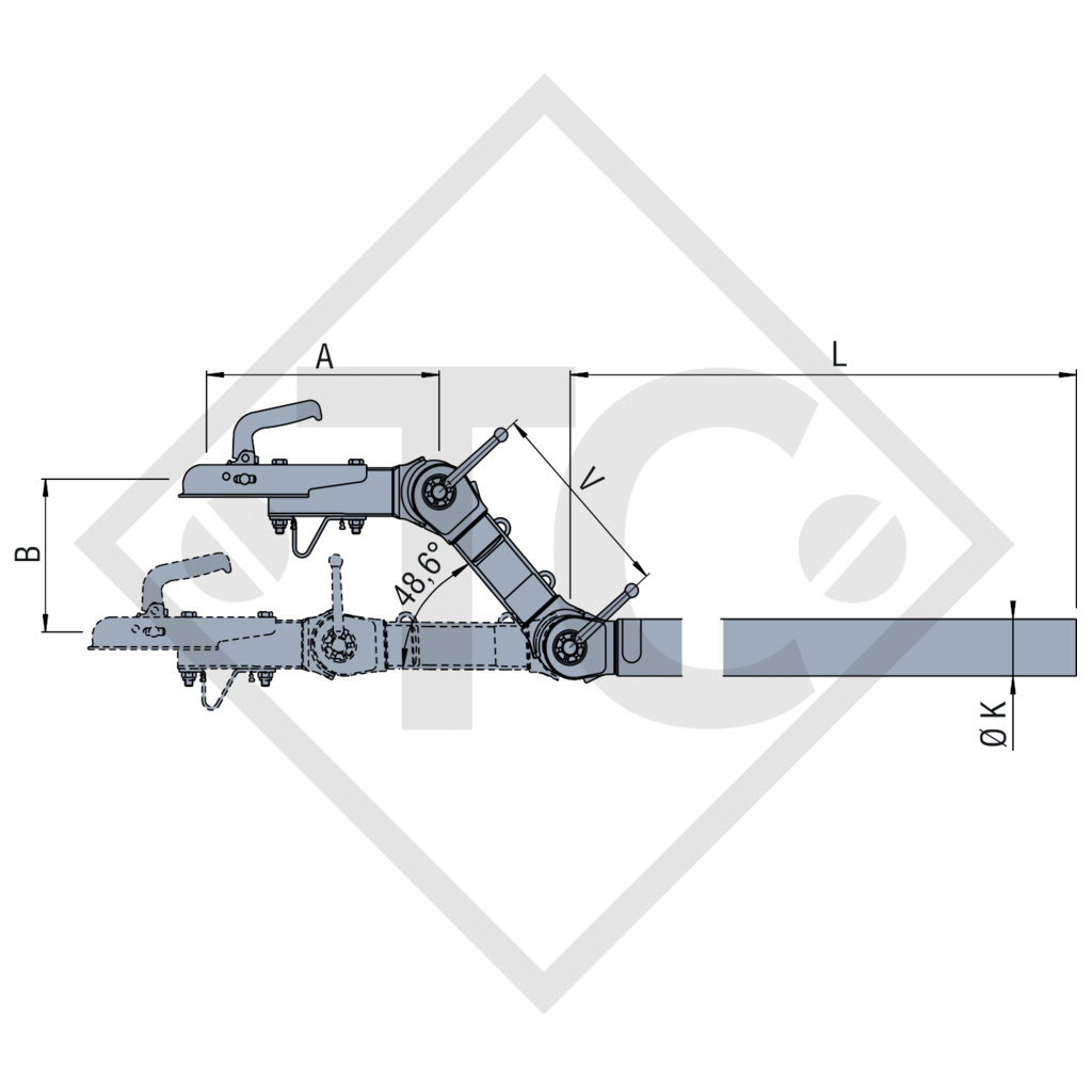 Zugverbindung ZOV 0.75-1 B höhenverstellbar mit Deichselprofil bis 750kg, 47.14.403.032