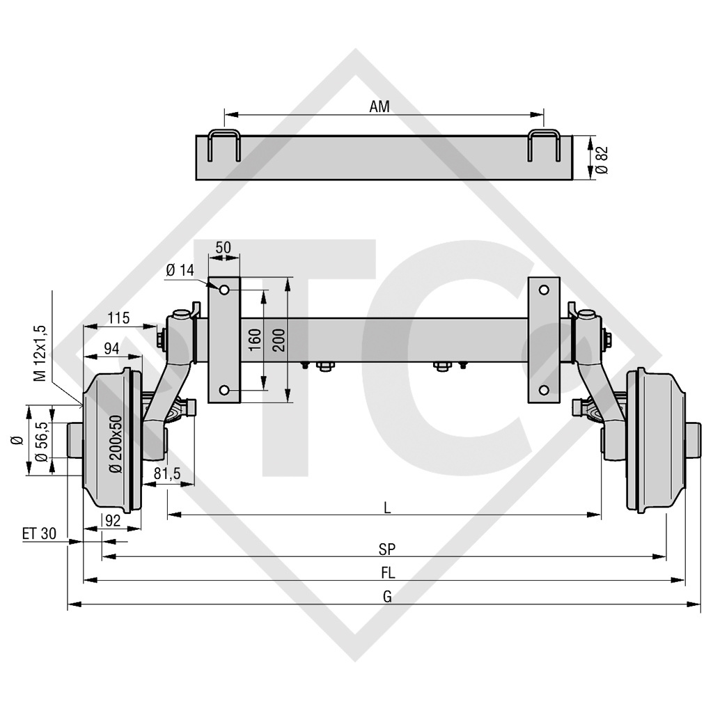 Tandem Vorderachse gebremst 1500kg RONDO Achstyp DB 1505, 45.27.379.571