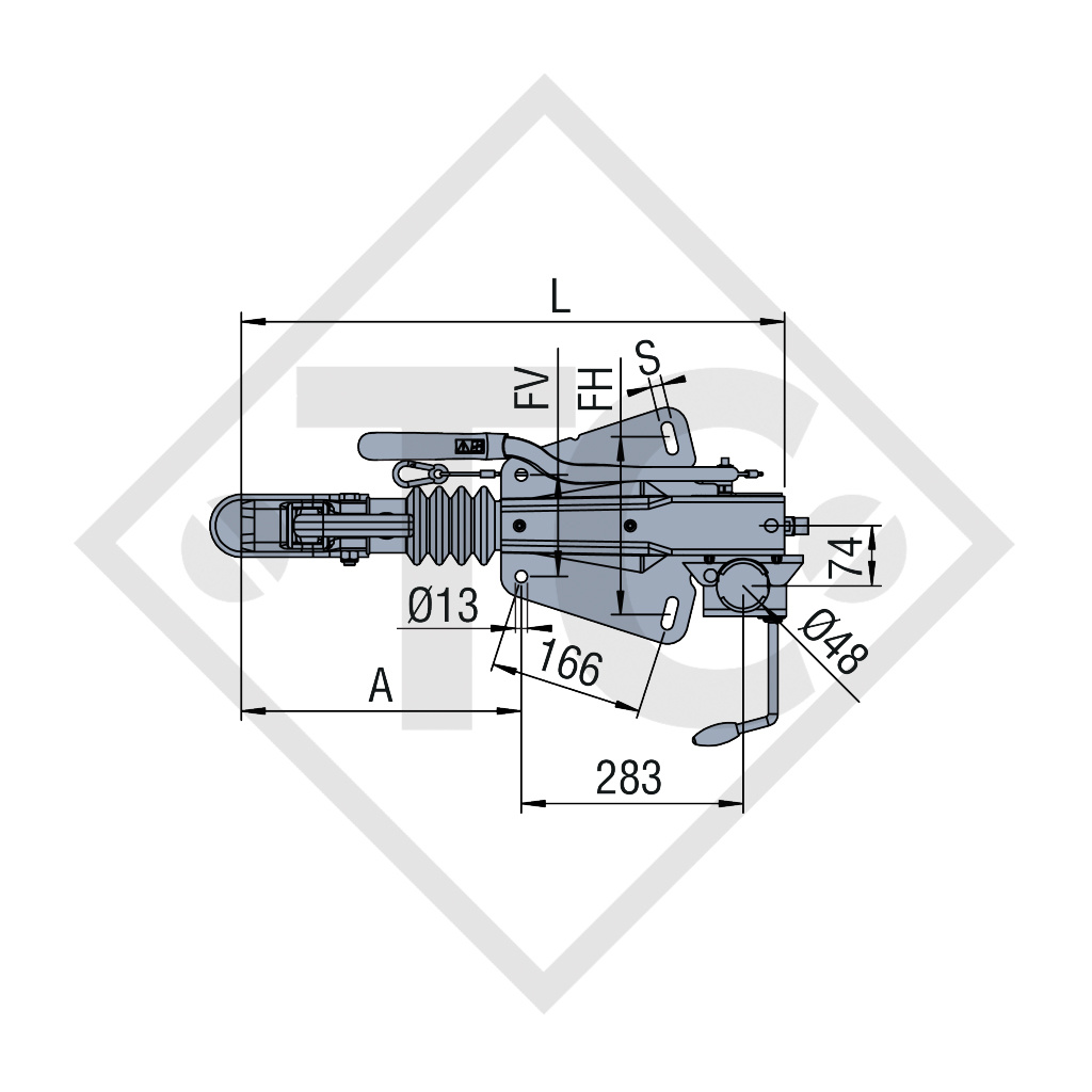 Commande de freinage avec semelle en V type ZAF 1.35, 750 à 1350kg, 48.25.581.200