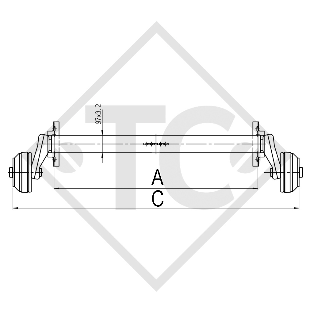 Essieu EURO1 1300kg freiné type d'essieu B 1200-5