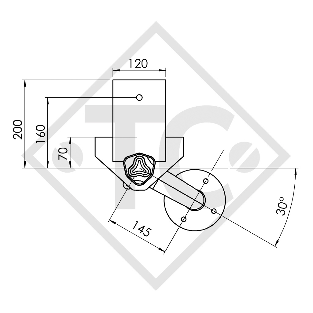 Unbraked axle 750kg BASIC axle type 700-5 with shackle and high axle bracket