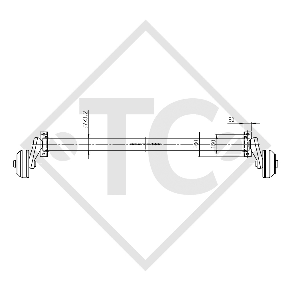 Essieu Euro 1000kg freiné type d'essieu B 1000-3